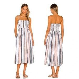 FREE PEOPLE Striped Lilah Pleated Sleeveless Smocked Tube Dress Fit Flare S 4/6